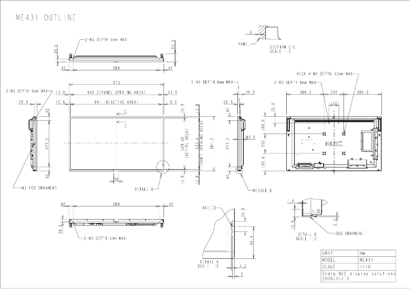 Imagen de la primera página del manual del dispositivo MultiSync ME431