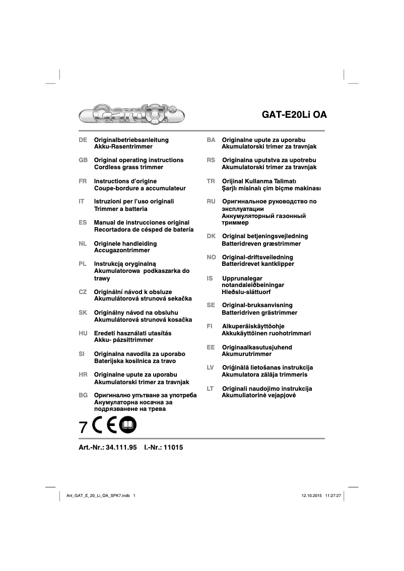 Imagen de la primera página del manual del dispositivo GAT-E 20 Li OA