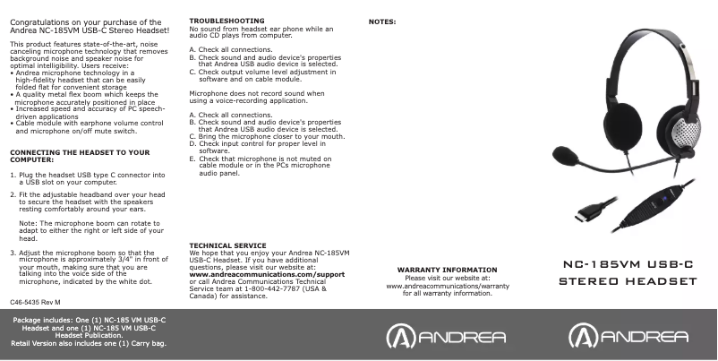 Imagen de la primera página del manual del dispositivo NC-185VM