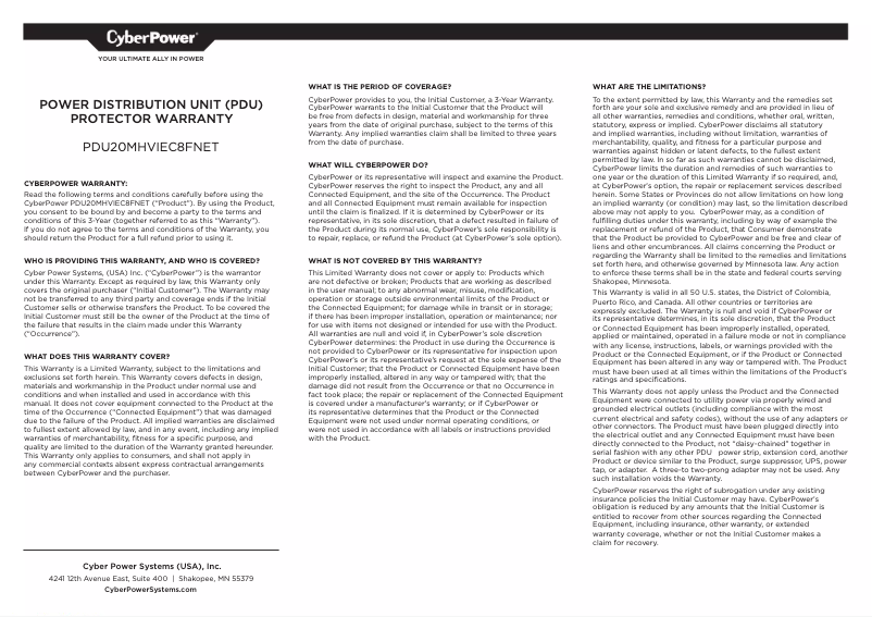 Imagen de la primera página del manual del dispositivo PDU20MHVIEC8FNET