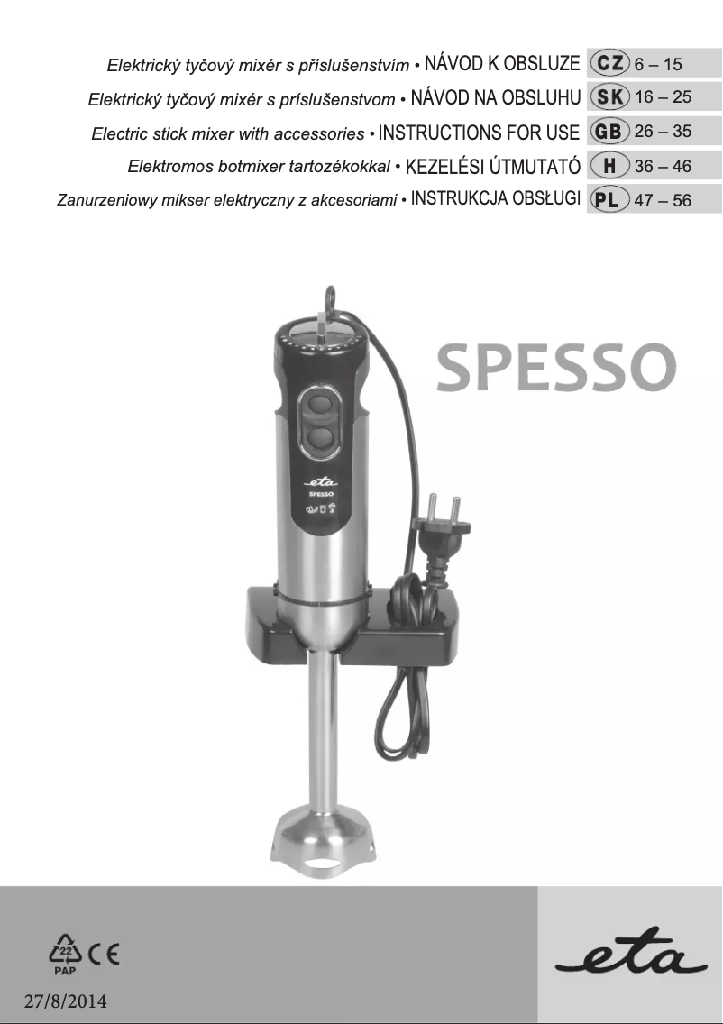 Imagen de la primera página del manual del dispositivo Spesso