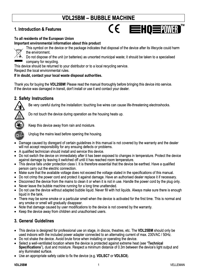 Imagen de la primera página del manual del dispositivo VDL25BM