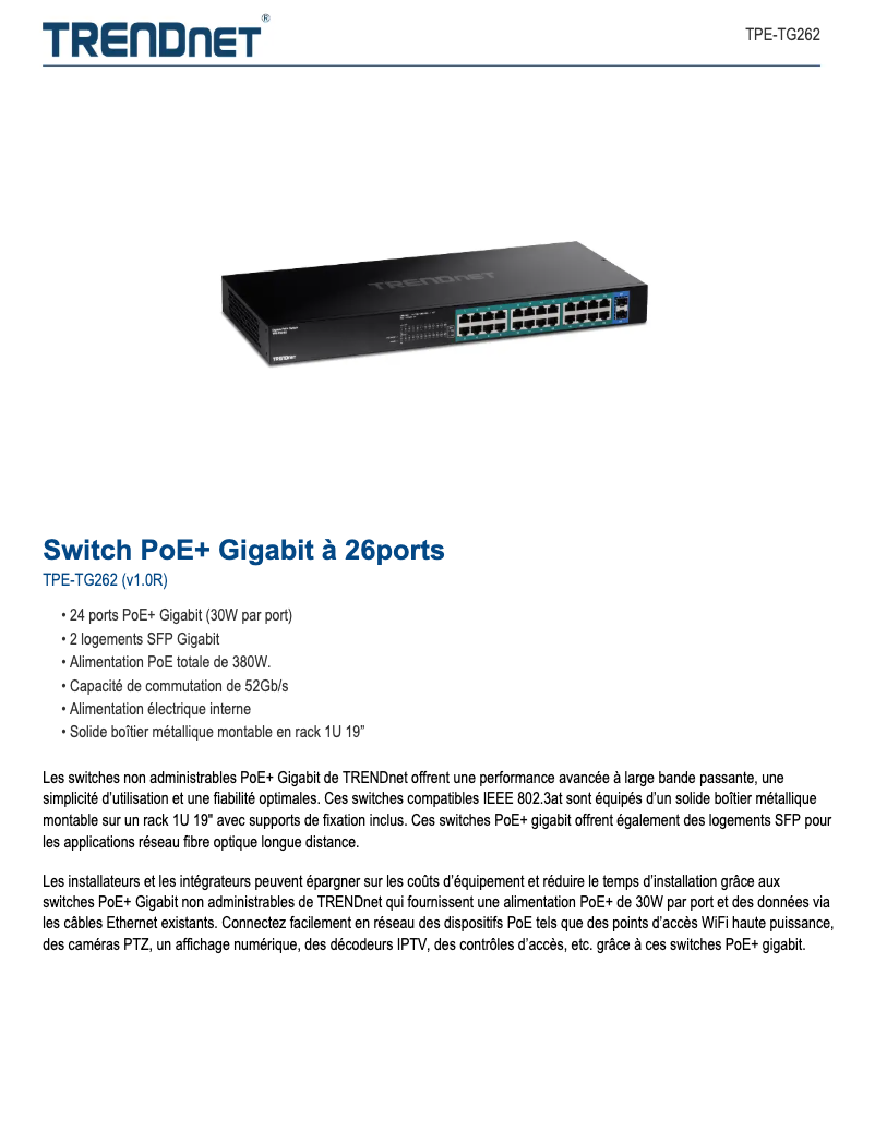 Página 1 del manual Ficha técnica TRENDnet TPE-TG262