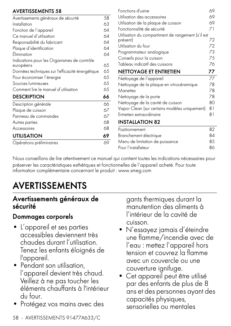 Página 1 del manual Ficha técnica Smeg C6IMXT2