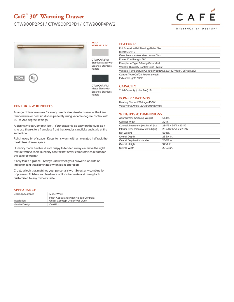 Página 1 del manual Ficha técnica GE CTW900P4PW2