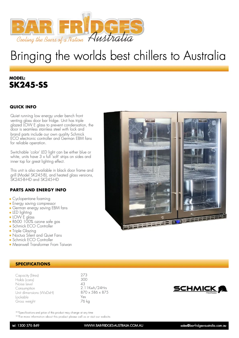 Página 1 del manual Ficha técnica Schmick SK245-SS