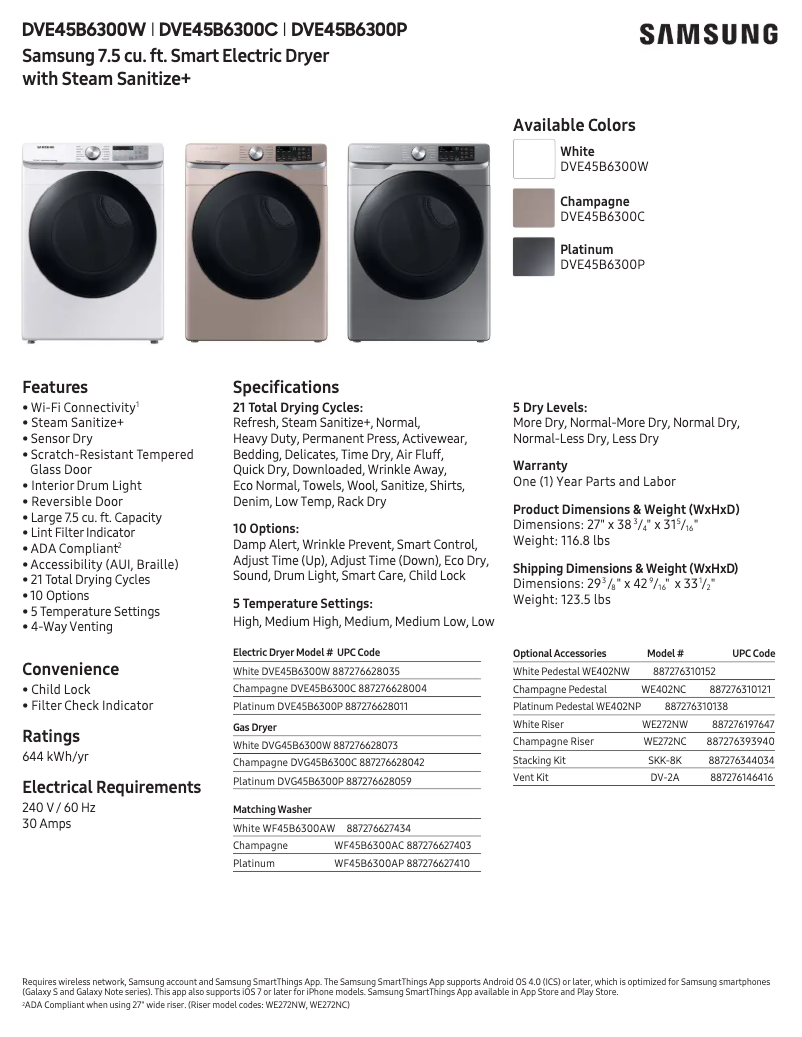 Página 1 del manual Ficha técnica Samsung DVE45B6300C