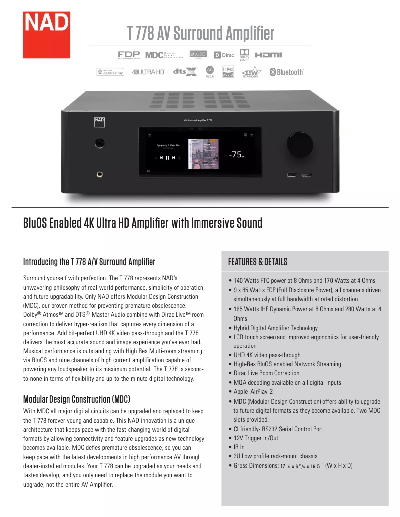 Página 1 del manual Ficha técnica NAD T 778