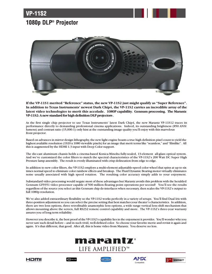 Página 1 del manual Ficha técnica Marantz VP-11S2