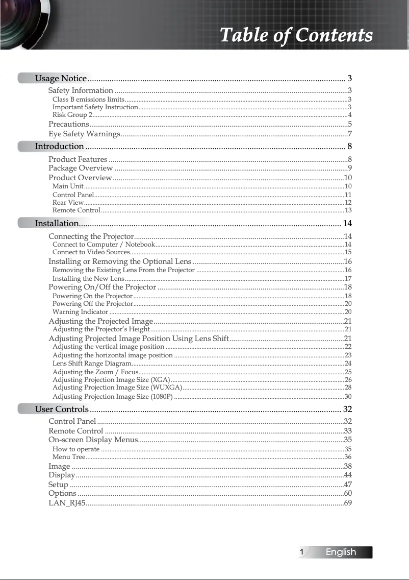 Página 1 del manual Manual de usuario Optoma EH503e