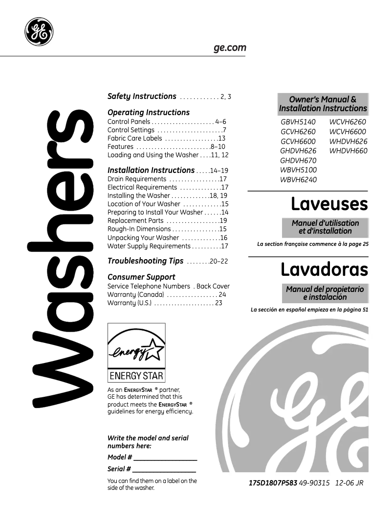 Imagen de la primera página del manual del dispositivo WBVH6240