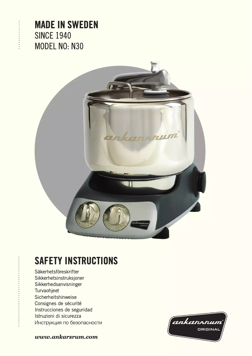 Página 1 del manual Manual de usuario Ankarsrum N30