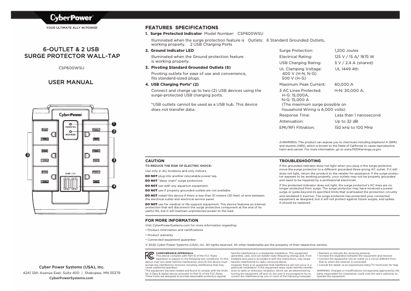 Imagen de la primera página del manual del dispositivo CSP600WSU