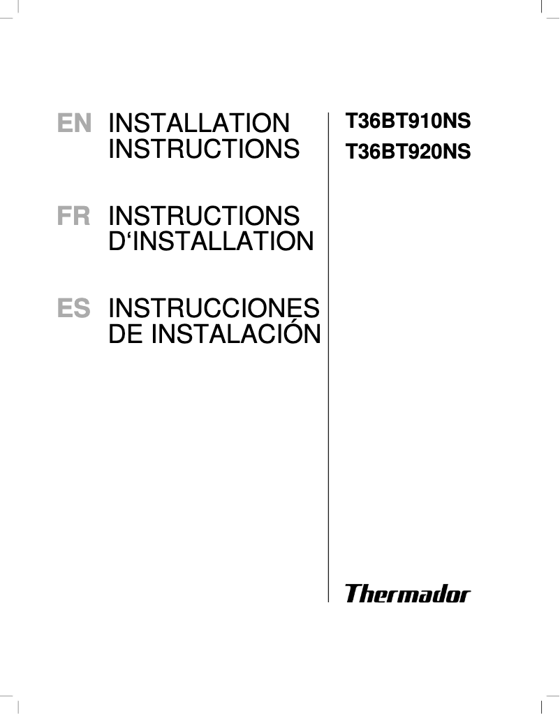 Página 1 del manual Guía de instalación Thermador T36BT920NS