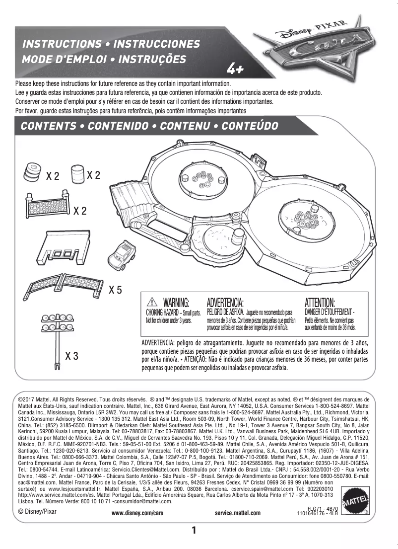 Imagen de la primera página del manual del dispositivo Disney Pixar Cars Mini Racers Crank & Crash Derby Playset
