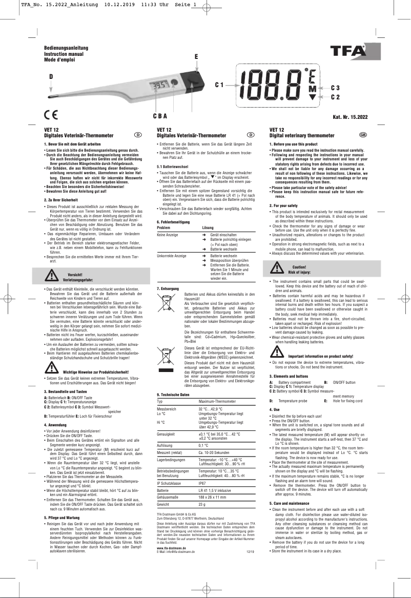Página nº 1 - Manual de usuario TFA VET 12 15.2022