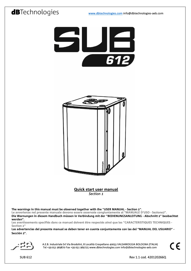 Página nº 1 - Manual de usuario DB Technologies SUB 612