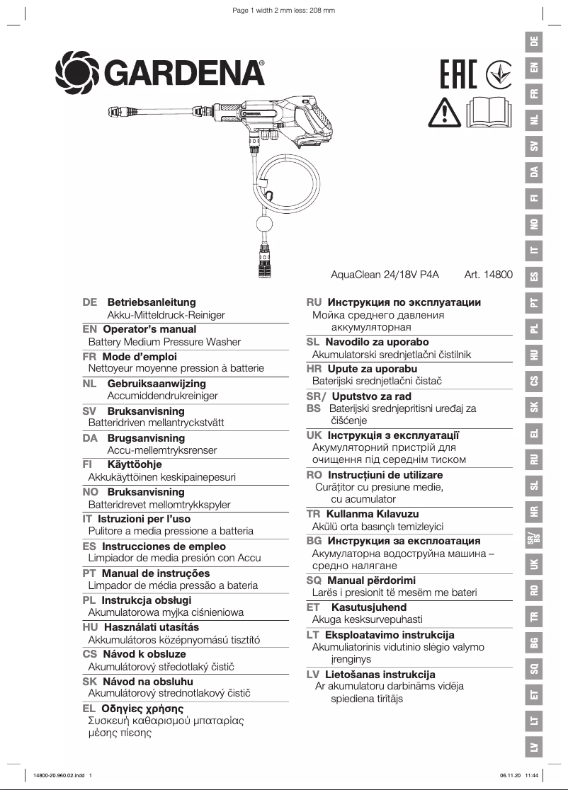 Página 1 del manual Manual de usuario Gardena AquaClean 24/18V P4A