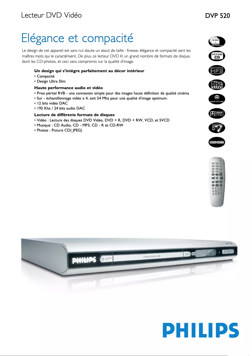 Página 1 del manual Ficha técnica Philips DVP520
