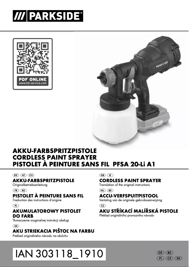 Imagen de la primera página del manual del dispositivo PFSA 20-Li A1