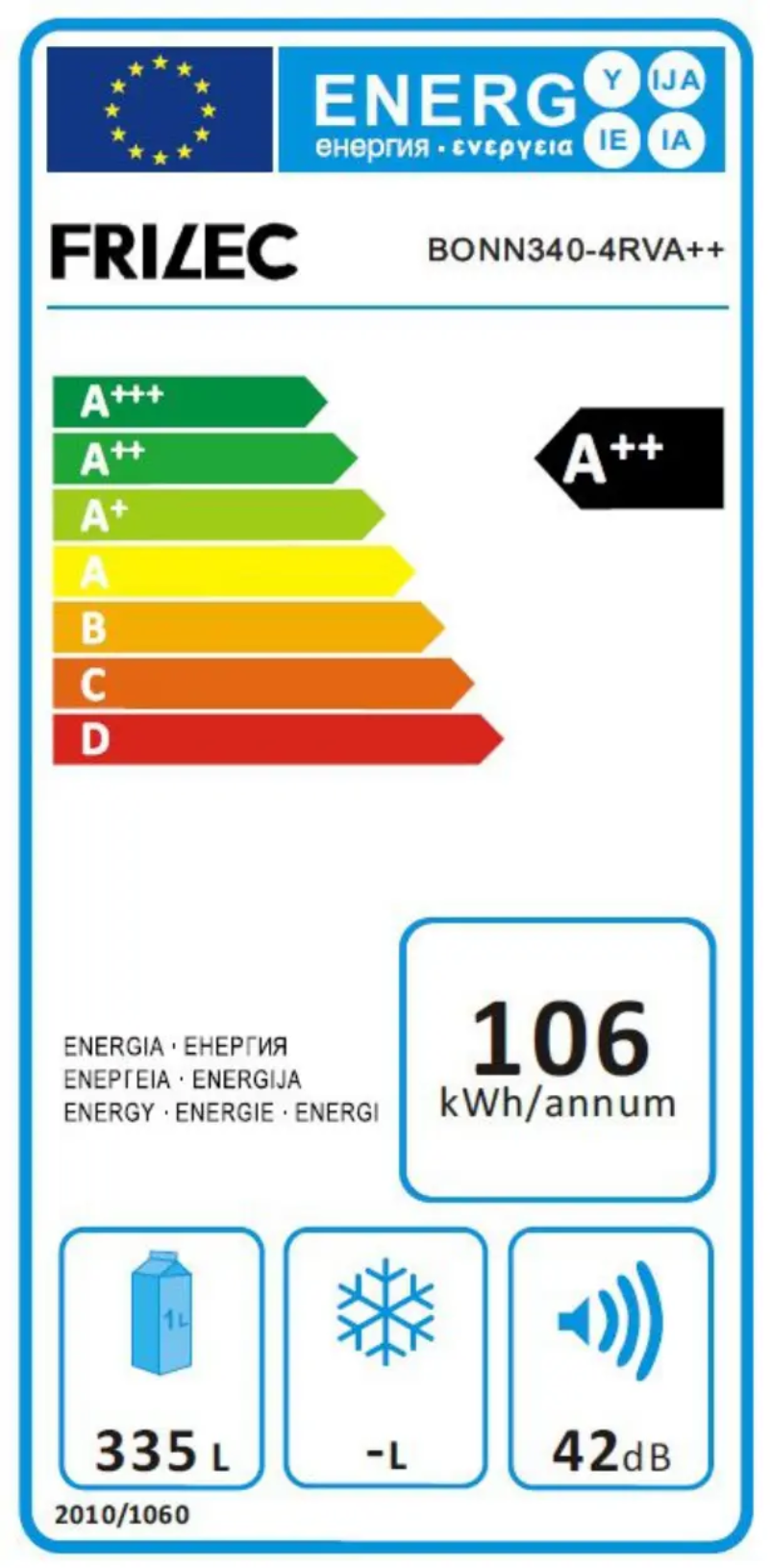 Página 1 del manual Etiqueta energética Frilec BONN340-4RVA++INOX
