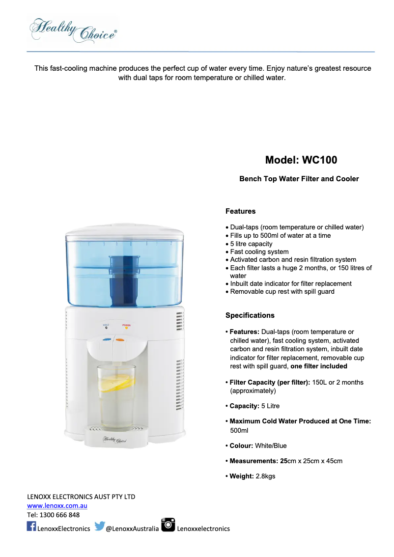 Imagen de la primera página del manual del dispositivo WC100