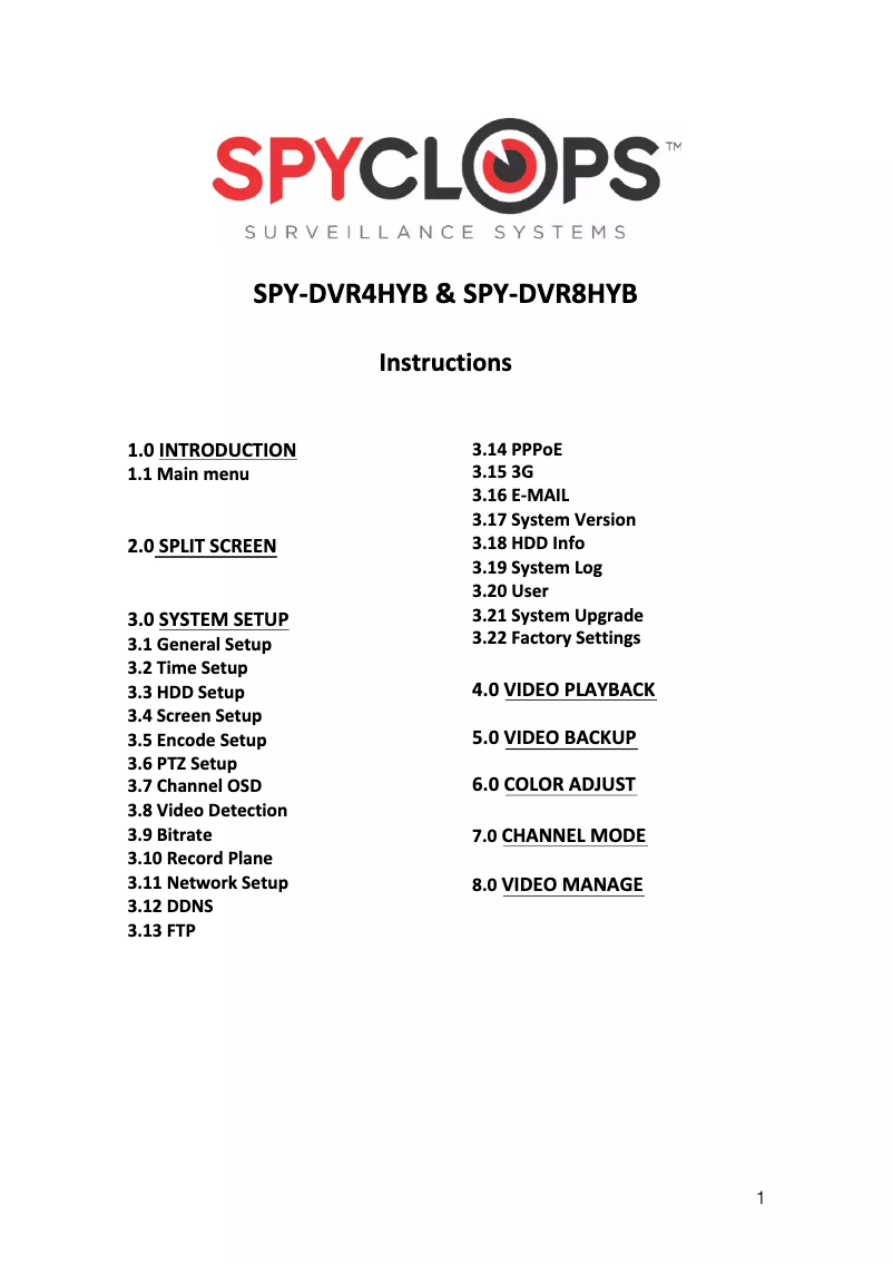 Imagen de la primera página del manual del dispositivo SPY-DVR4HYB