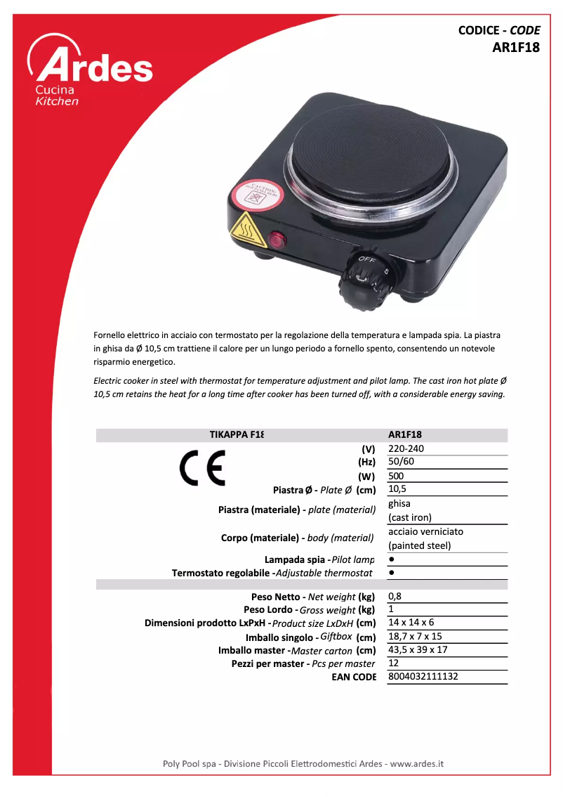 Imagen de la primera página del manual del dispositivo AR1F18