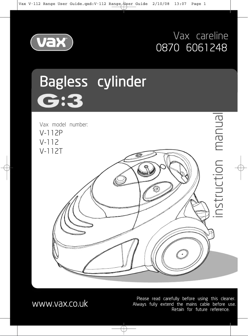 Página 1 del manual Manual de usuario Vax G3 V-112