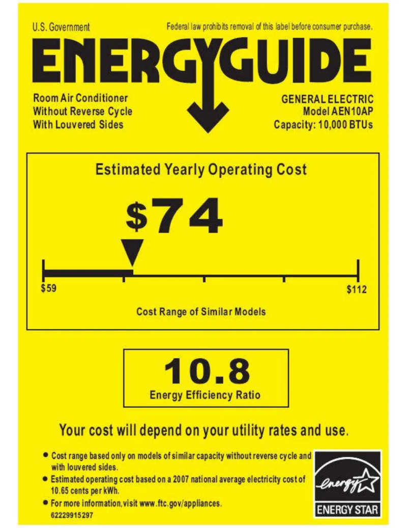 Página 1 del manual Etiqueta energética GE AEN10AP