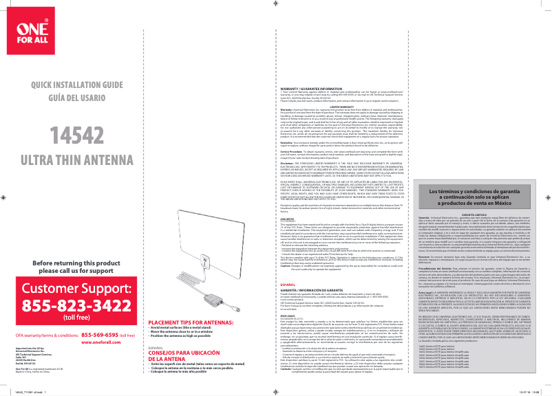 Página nº 1 - Manual de usuario One for all 14542