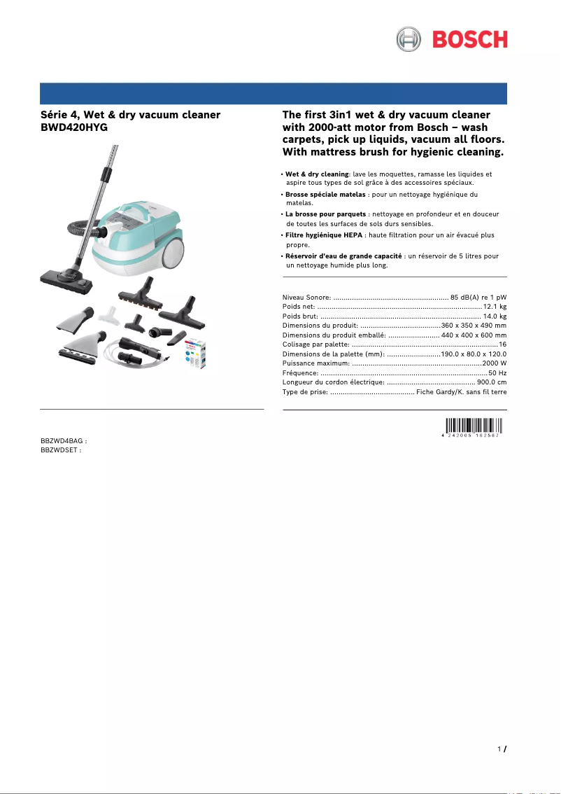 Página 1 del manual Ficha técnica Bosch BWD420HYG