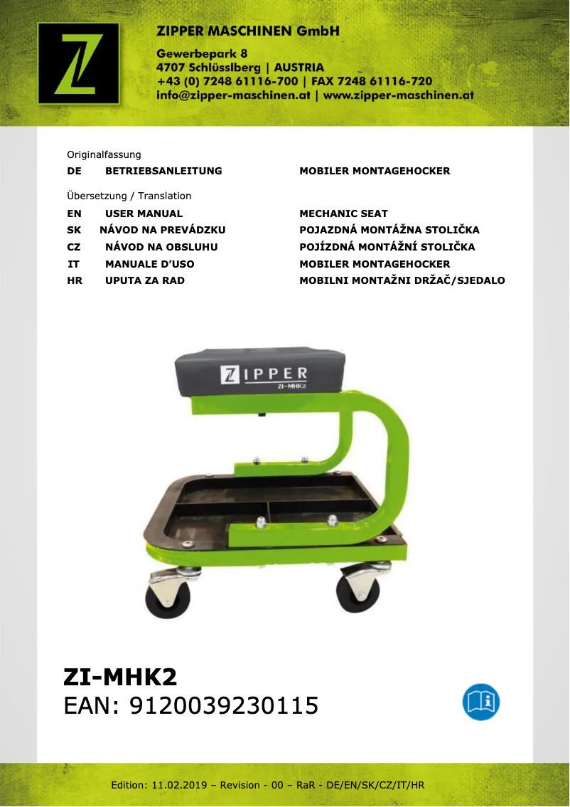 Página 1 del manual Manual de usuario Zipper ZI-MHK2