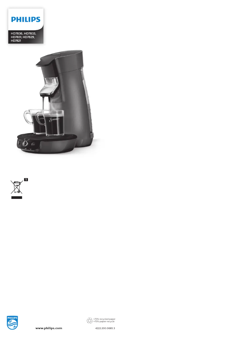 Imagen de la primera página del manual del dispositivo Senseo Viva Cafe HD7831