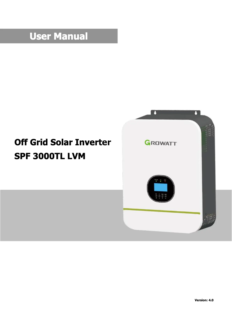 Imagen de la primera página del manual del dispositivo SPF 3000TL LVM