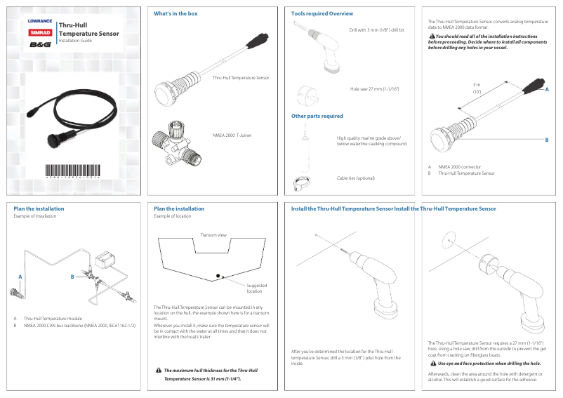 Imagen de la primera página del manual del dispositivo Thru-Hull Temperature Sensor