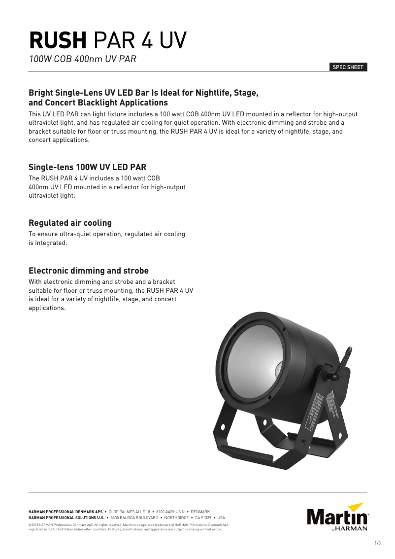 Página 1 del manual Ficha técnica Martin RUSH PAR 4 UV