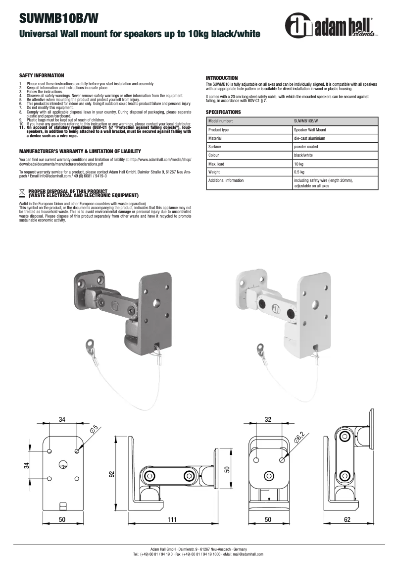 Página nº 1 - Manual de usuario Adam Hall SUWMB10B