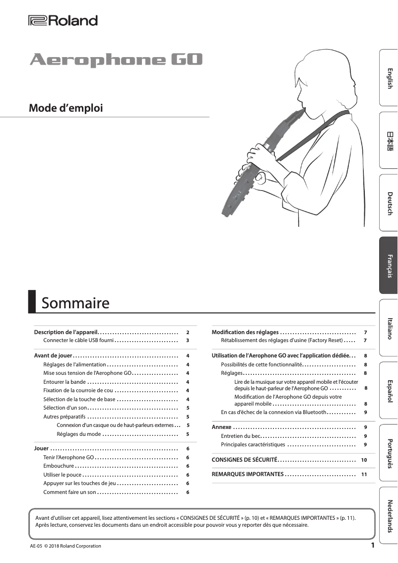 Imagen de la primera página del manual del dispositivo Aerophone GO
