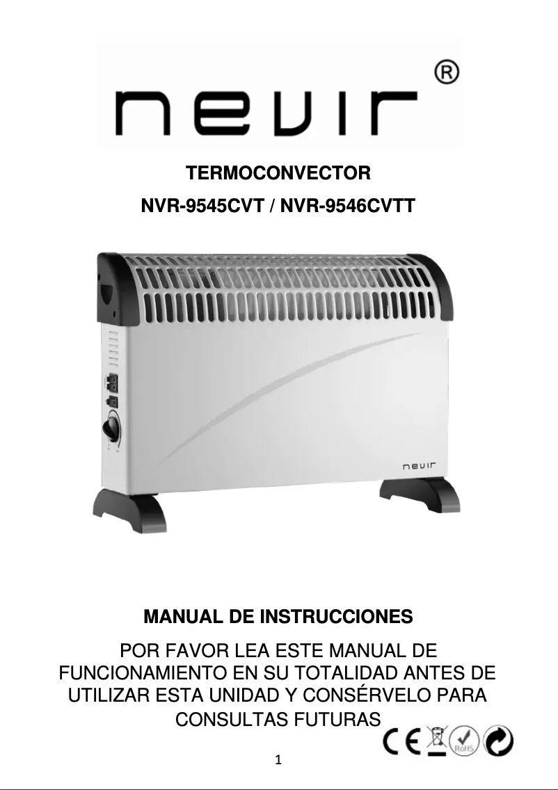 Página 1 del manual Manual de usuario Nevir NVR-9546CVTT