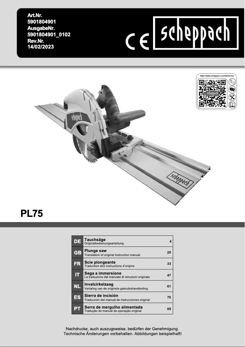 Imagen de la primera página del manual del dispositivo PL75