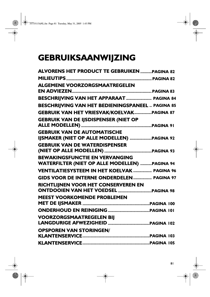 Página 1 del manual Manual de usuario Whirlpool FRSB 36 AF20/2