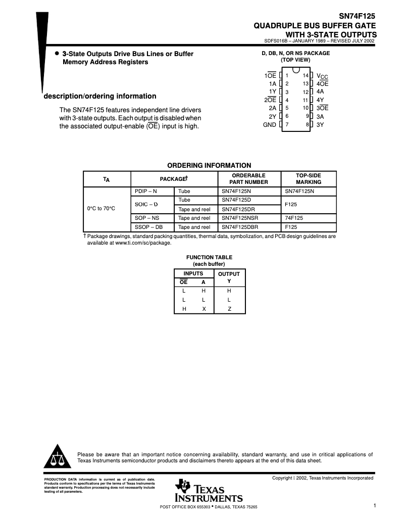 Página 1 del manual Manual de usuario Texas Instruments SN74F125DR