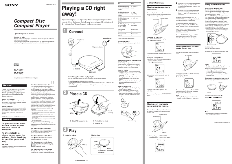 Página 1 del manual Manual de usuario Sony D-E905