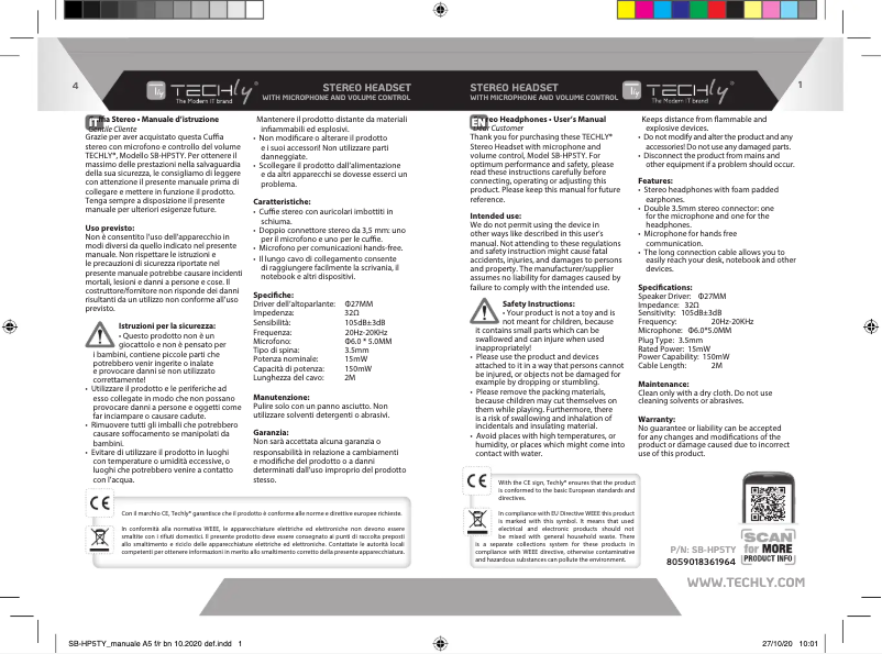 Imagen de la primera página del manual del dispositivo SB-HP5TY