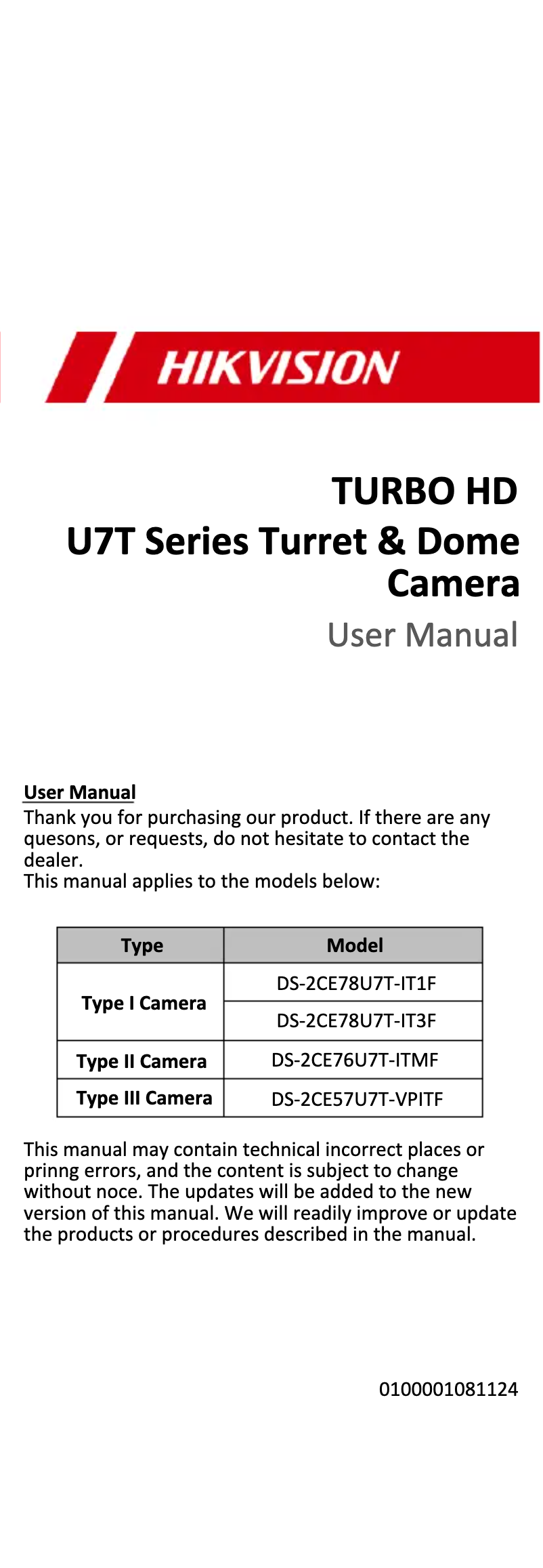 Página 1 del manual Manual de instrucciones Hikvision DS-2CE76U7T-ITMF