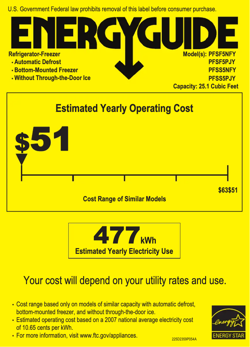 Página 1 del manual Etiqueta energética GE Profile PFSF5PJYWW
