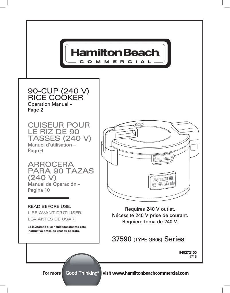 Página 1 del manual Manual de usuario Hamilton Beach 37590