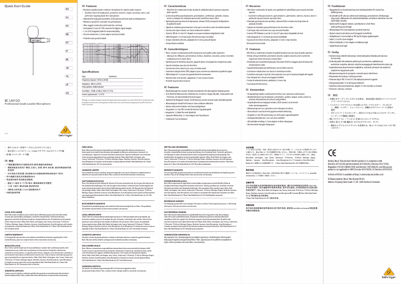 Página 1 del manual Manual de usuario Behringer BC LAV GO