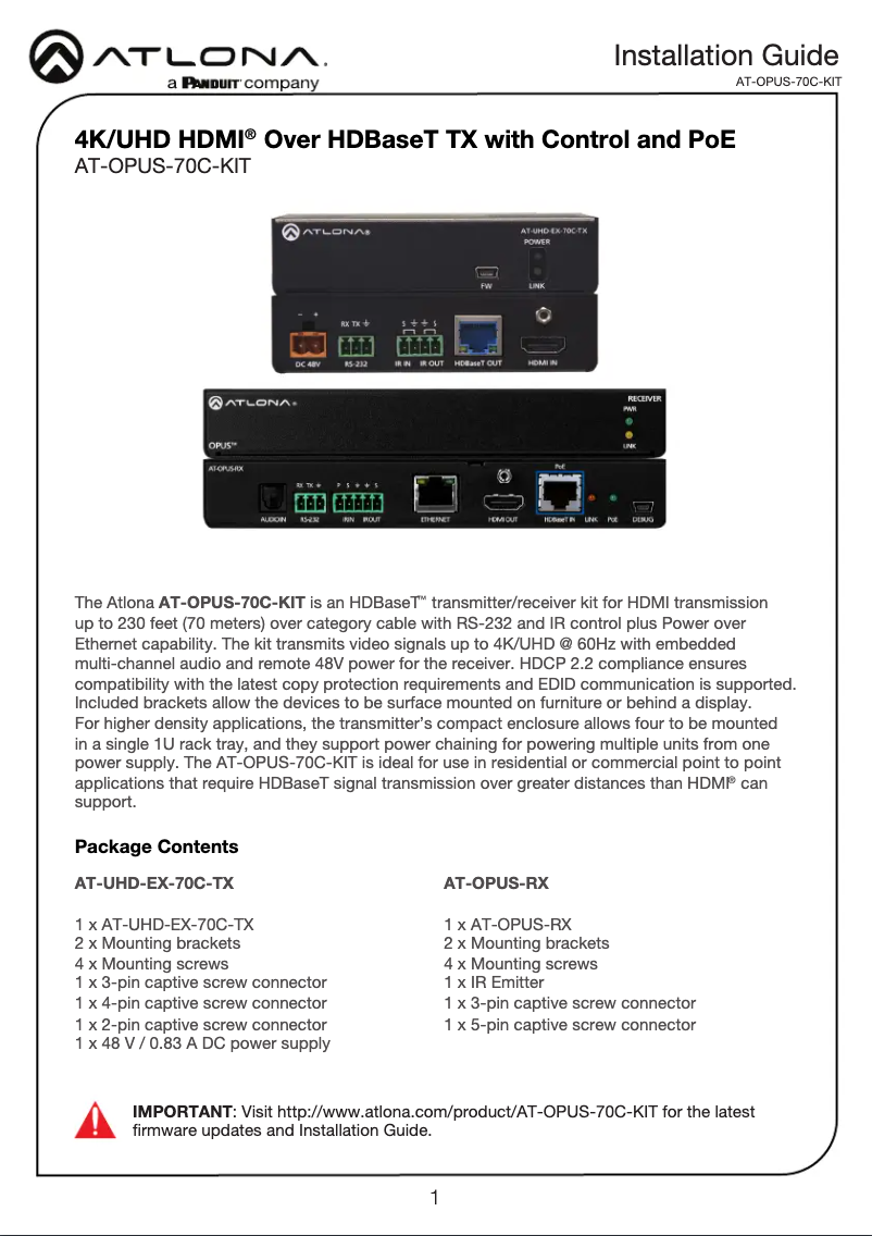 Página nº 1 - Manual de usuario Atlona AT-OPUS-70C-KIT